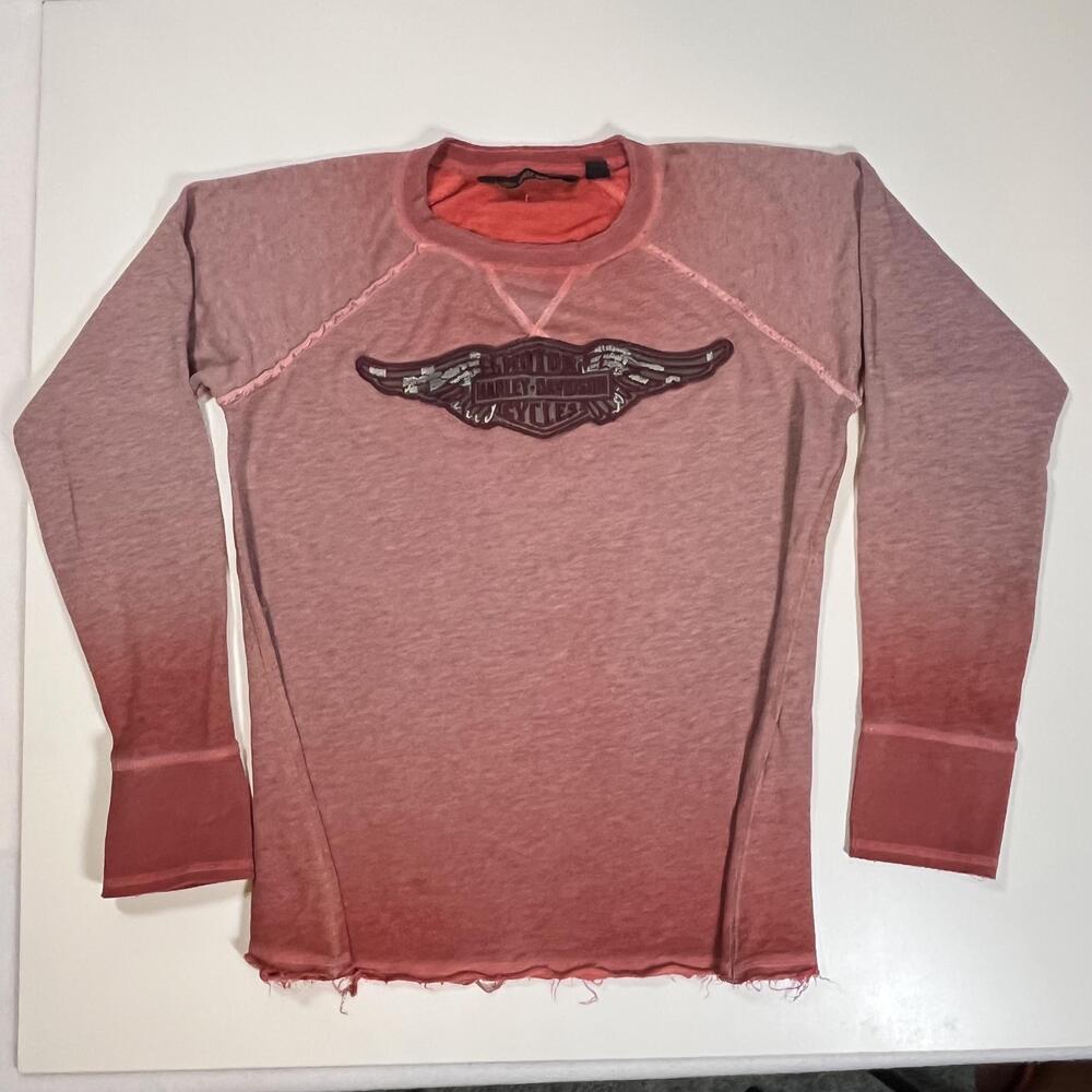 Harley Davidson Sweatshirt Affliction Women 90s XL Y2k Ombre Raw Hem Long Sleeve